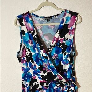 Nina Leonard Blue and Pink culotte Jumpsuit with Vibrant Pattern